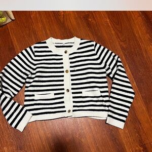 Black and White Striped Cardigan